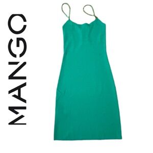 NWT Mango MNG Army Green Spaghetti Strap Mini Slip Dress, Small US 4